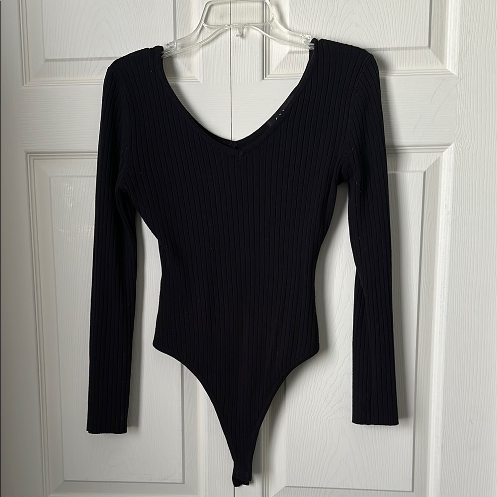 fab'rik Black Ribbed Bodysuit medium NWOT